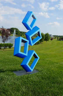 Sanseviero Large 4 blue boxes illusion sculpture by lake 2.jpg (2122928 bytes)